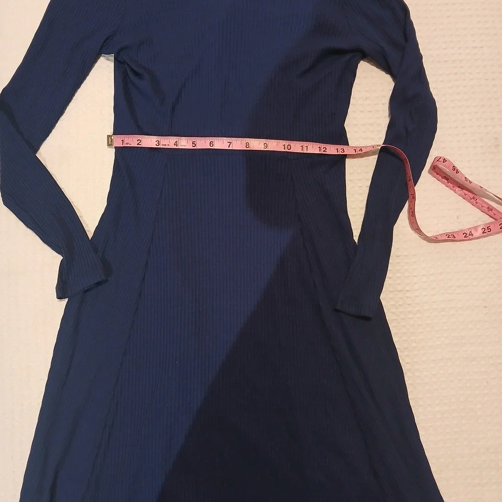 ASOS Navy Blue Ribbed Open Back Tie Maxi Dress Mock Neck Long Sleeve US 6